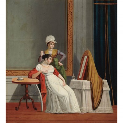 Lot 62 - French School Early 19th Century Lady at a...