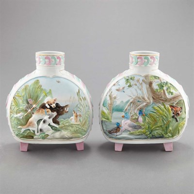 Lot 404 - Pair of Victorian Hunt Decorated Porcelain...