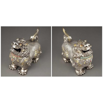 Lot 511 - Pair of Mongolian Silver Lion-Form Cencers...