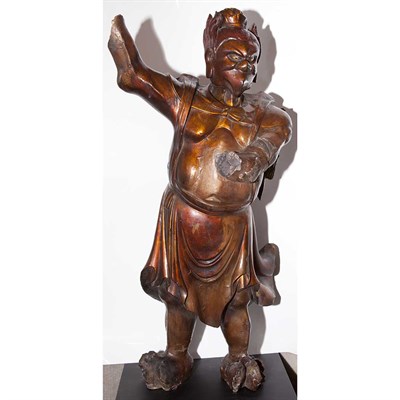 Lot 255 - Chinese Lacquered Wood Standing Garuda on...