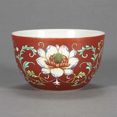 Lot 359 - Chinese Enameled Ruby Red Ground Porcelain Cup...