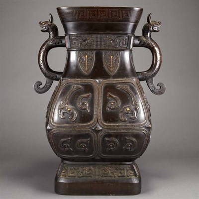Lot 453 - Chinese Archaic Style Inlaid Bronze Vase...