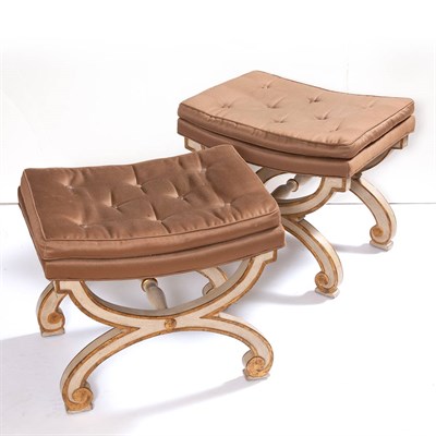 Lot 622 - Pair of Gilt-Wood Curule Stools Height 17 1/2...