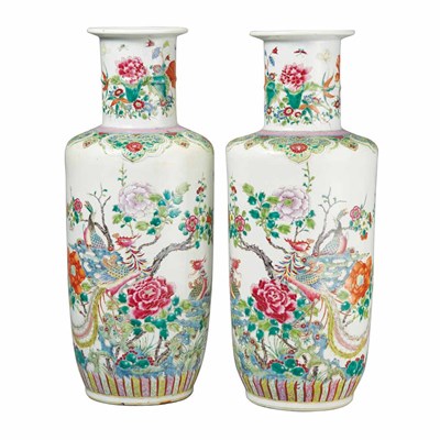 Lot 421 - Pair of Chinese Famille Rose Porcelain Vases...