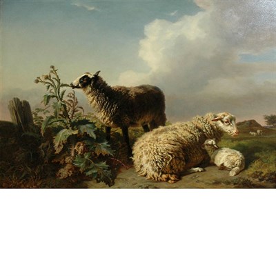 Lot 36 - Edmond Tschaggeny Belgian, 1818-1873 Sheep in...
