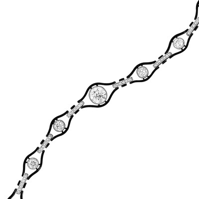 Lot 614 - Art Deco Platinum, Diamond and Black Enamel Bracelet
