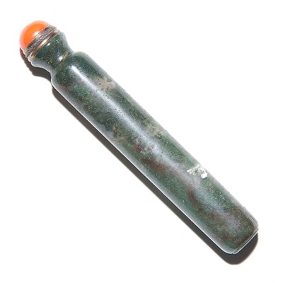 Lot 366 - Chinese Moss Agate Cylindrical Snuff Bottle...