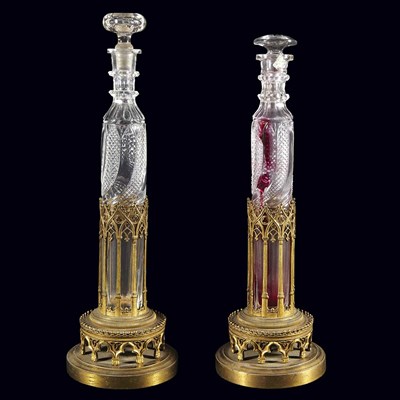 Lot 1436 - Pair of Gothic Style Cut Glass and Brass...