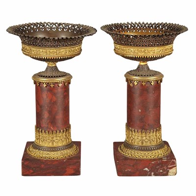 Lot 1526 - Pair of Gothic Revival Gilt, Patinated-Bronze...