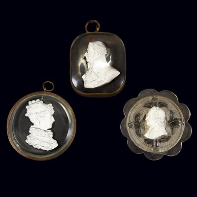 Lot 1432 - Group of Three Sulphide and Glass Portraits...