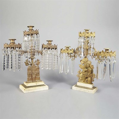 Lot 1448 - American Gilt-Bronze and Cut Glass Girandole...