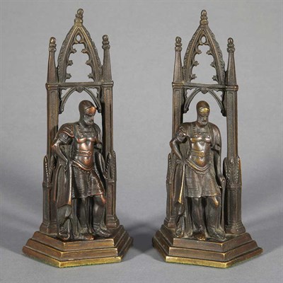 Lot 1459 - Pair of Gothic Style Bronze Bookends Each in...