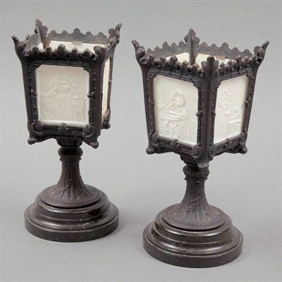 Lot 1214 - Pair of Victorian Porcelain and Iron Lanterns...