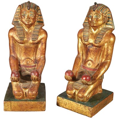 Lot 1355 - Pair of Egyptian Revival Style Painted Figures...