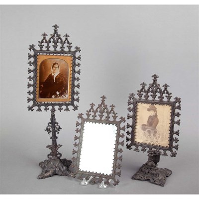 Lot 1238 - Two Gothic Revival Bronze Lithophane Stands;...