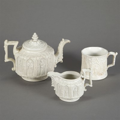 Lot 1520 - Gothic Revival Staffordshire Pottery...