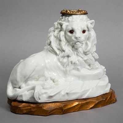 Lot 1395 - Continental Porcelain Figure of a Lion...