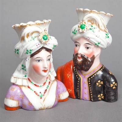 Lot 1206 - Pair of French Porcelain Head-Form Spill Vases...