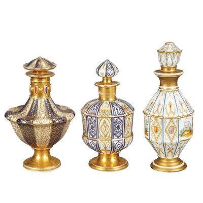 Lot 1224 - Three Pairs of French Porcelain Scent Bottles...