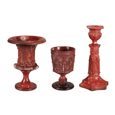 Lot 1192 - Group of Seven Gothic Revival Red Lithyalin...