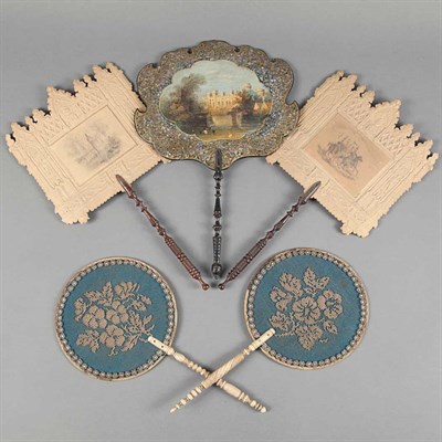 Lot 1406 - Group of Five Fans 19th Century Comprising a...