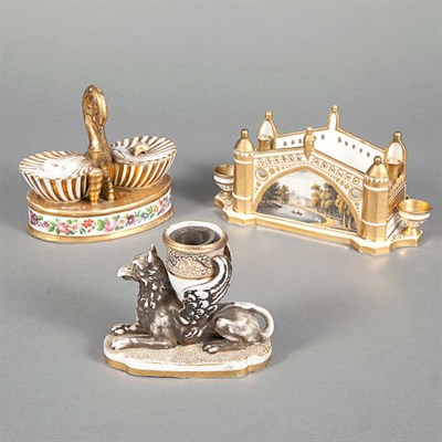 Lot 1424 - Group of English and French Porcelain Inkwells...