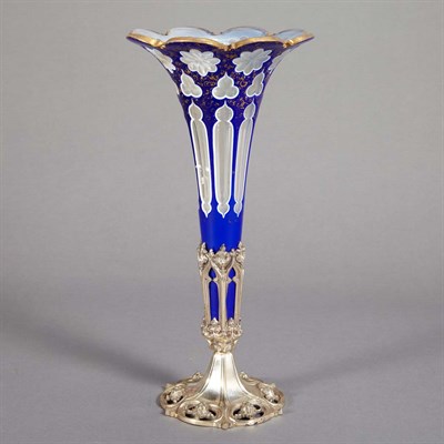Lot 1353 - Gothic Style Blue Cut to Clear Glass Vase 19th...