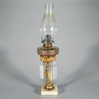 Lot 1600 - Two Glass and Metal Oil Lamps 19th Century...