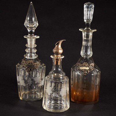 Lot 1445 - Group of Nine Colorless Glass Decanters Each...