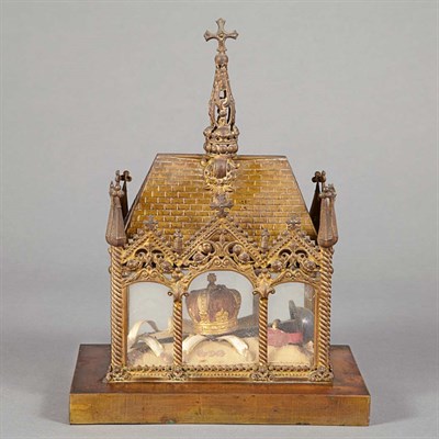 Lot 1528 - Gothic Revival Gilt-Brass and Glass Reliquary...