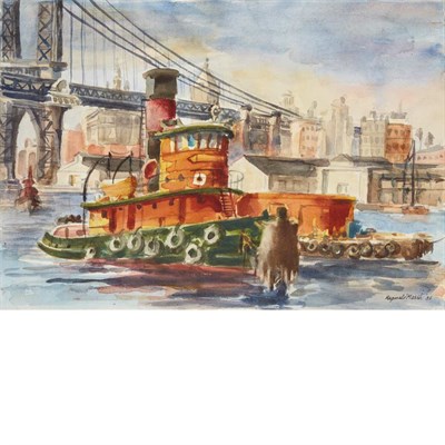 Lot 373 - Reginald Marsh American, 1898-1954 Tugboat on...