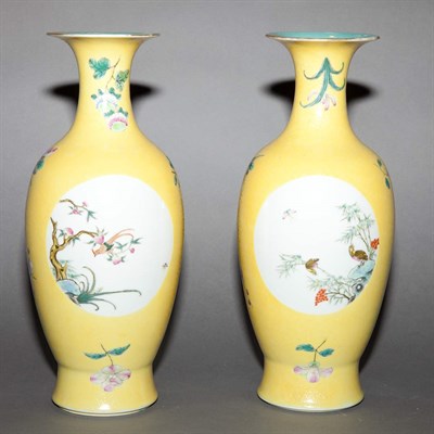 Lot 404A - Pair of Chinese Yellow Ground Porcelain Vases...
