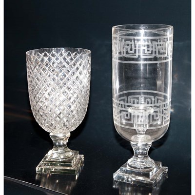 Lot 287 - Two Pairs of Clear Glass Candlesticks with...