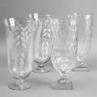 Lot 394 - Pair of Glass Hurricane Lamps; Together with a...