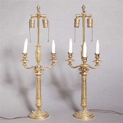 Lot 464 - Pair of Empire Style Gilt-Metal Lamps Height...