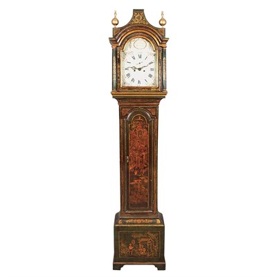 Lot 227 - English Green Japanned Tall Case Clock 18th...