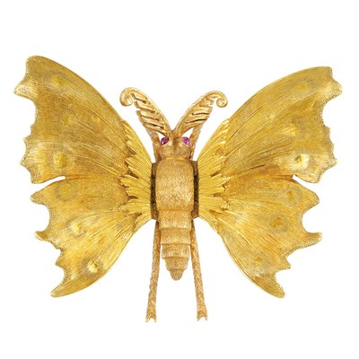 Lot 517 - Gold and Cabochon Ruby Butterfly Clip, Mario Buccellati