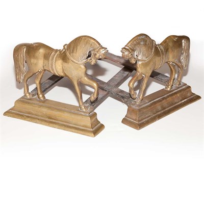 Lot 636 - Pair of French Brass Horse-Form Andirons...