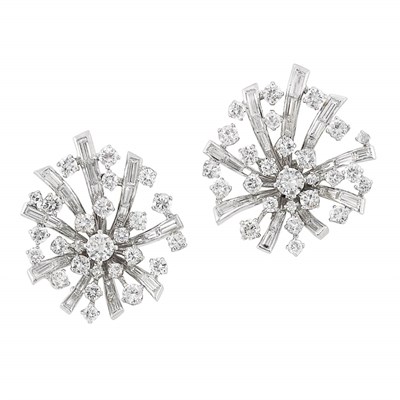 Lot 226 - Pair of Platinum and Diamond Spray Earclips