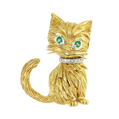 Lot 127 - Gold, Emerald and Diamond Cat Brooch, Tiffany & Co.
