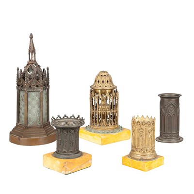 Lot 1347 - Group of Gothic Revival Bronze Desk Articles...