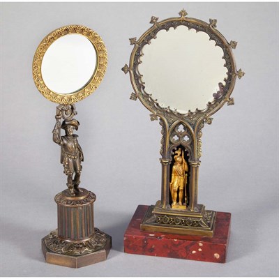Lot 1237 - Gothic Revival Bronze Table Mirror; Together...
