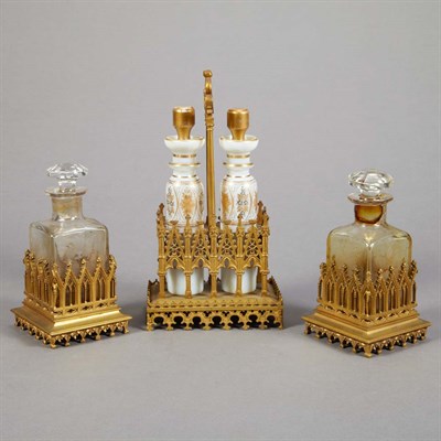 Lot 1494 - Pair of Gothic Revival Gilt-Metal and Glass...