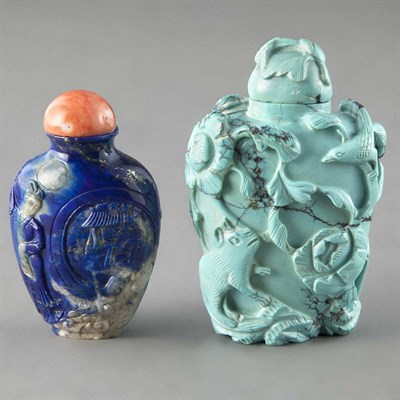 Lot 372 - Chinese Lapis Lazuli Snuff Bottle; Together...