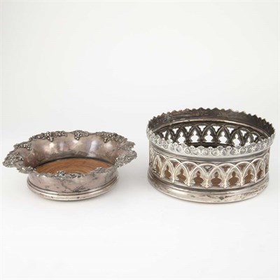 Lot 1421 - Group of Five Silver Plated Bottle Coasters...