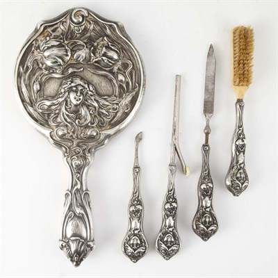 Lot 1616 - Art Nouveau Silver Six-Piece Dresser Set Each...