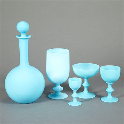 Lot 1486 - American Turquoise Glass Eight-Piece Liqueur...
