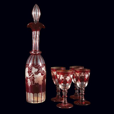 Lot 1443 - American Ruby Glass Overlay Liqueur Set...