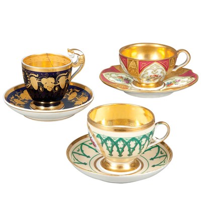 Lot 1305 - Group of Three French Porcelain Cabinet Cups...