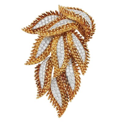 Lot 352 - Two-Color Gold and Diamond Leaf Brooch